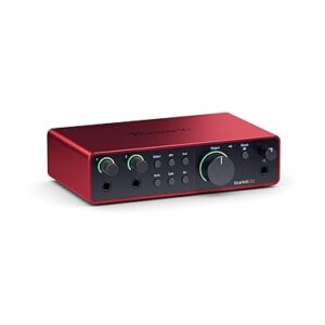 Focusrite Scarlett 2i2 4th Gen, USB audio interface for recording, composing, streaming, and podcaster - sound recordings and all the software to record
