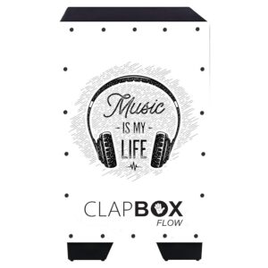 Clapbox Flow Graphic Cajon- Walnut wood (H:50 W:30 L:30) - 3 Internal Snares, Black (Disco)