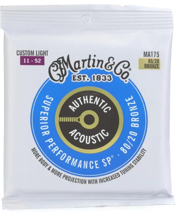 Martin MA175 Authentic Acoustic Superior Performance 80/20 Bronze Guitar Strings – .011-.052 Custom Light - Image 2
