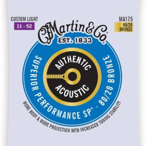 Martin MA175 Authentic Acoustic Superior Performance 80/20 Bronze Guitar Strings – .011-.052 Custom Light