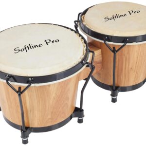 [Bongo]Softline Pro SP BNG NT Bongo Drum Set with Tuning Wrench & Padded Professional Wooden Percussion Instrument for Beginner Adults Kids - Natural Skin (Natural)