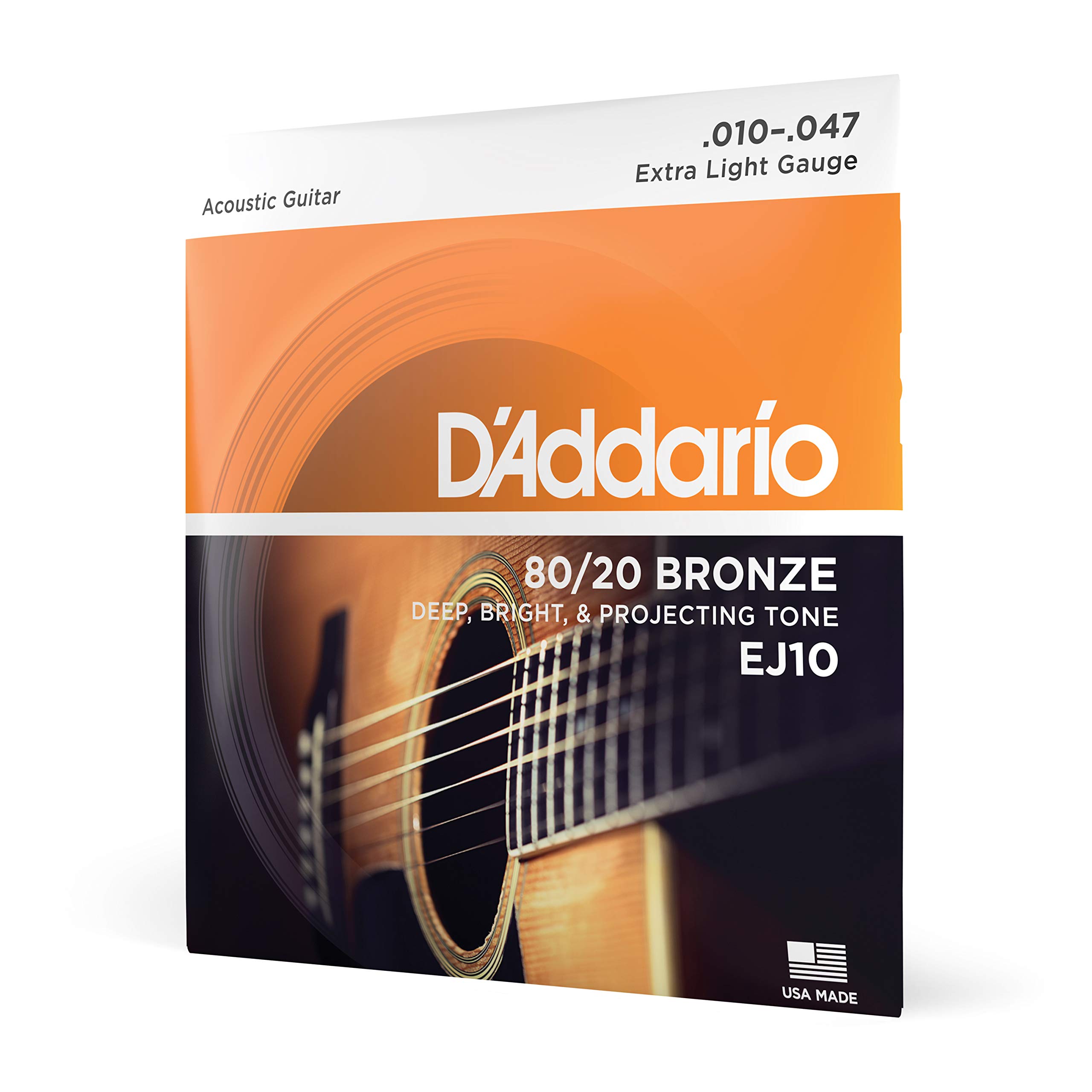 D'Addario Acoustic Guitar Strings 80/20 Bronze .010-.047 Set EJ10