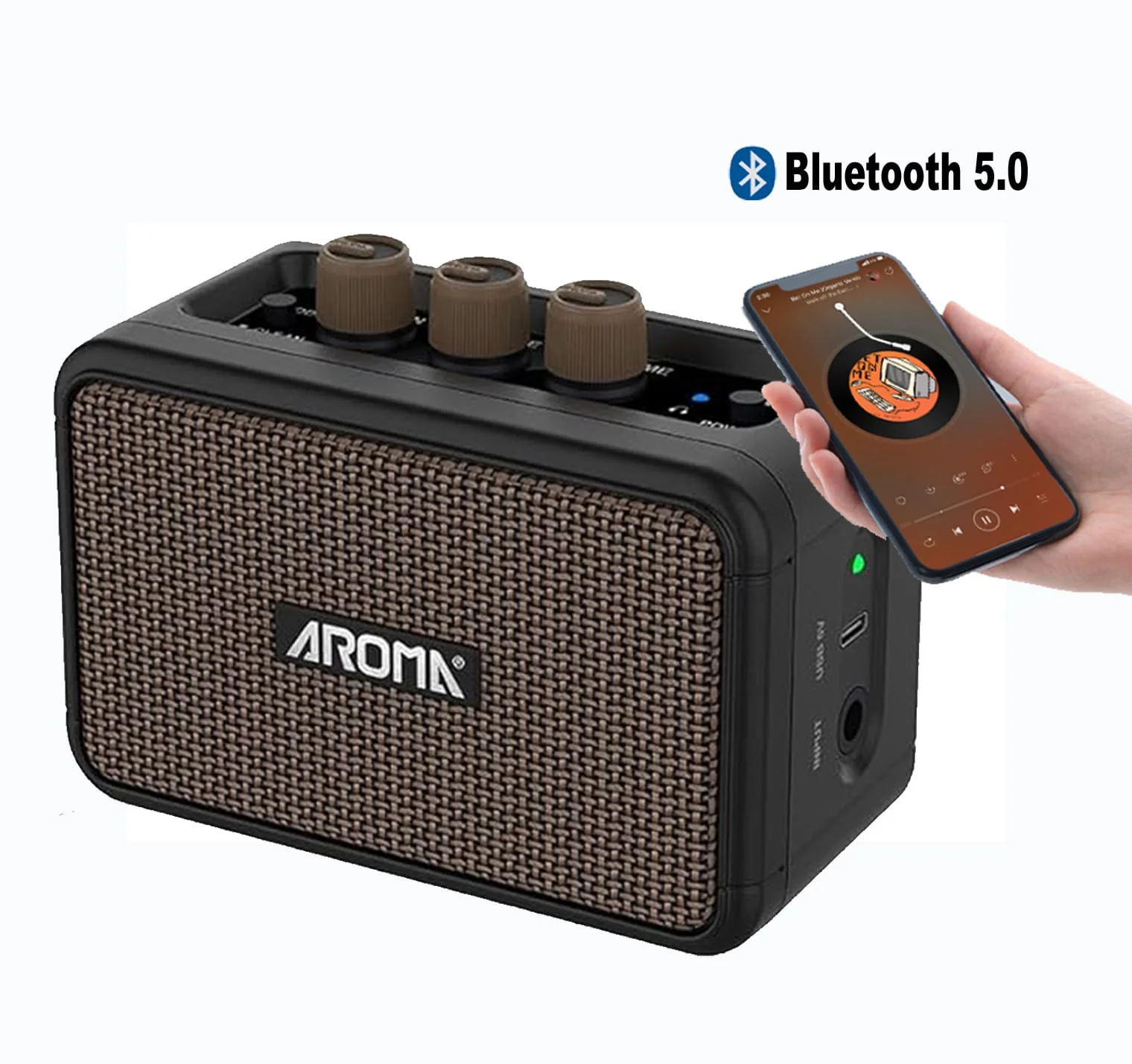 Aroma AG-04 Rechargeable Guitar Amplifier,Mini 5W Dual Speaker Guitar Amp With Clean Overdrive Effect